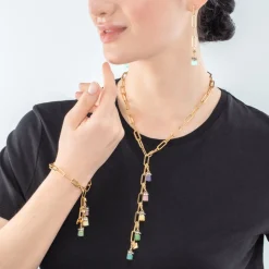 COEUR DE LION Happy Iconic Cube Charm Necklace Gold Pastel