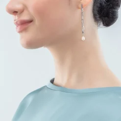 COEUR DE LION Modern Chain Earrings With Freshwater Pearl Charms Silver