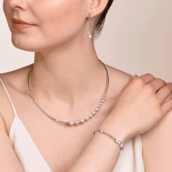 COEUR DE LION Necklace Asymmetry Freshwater Pearls & Stainless Steel White-Silver