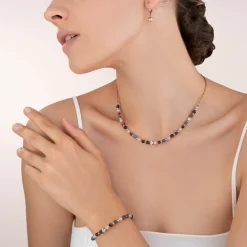 COEUR DE LION Necklace Ball Stainless Steel Rose Gold & Gemstones Blue-Brown