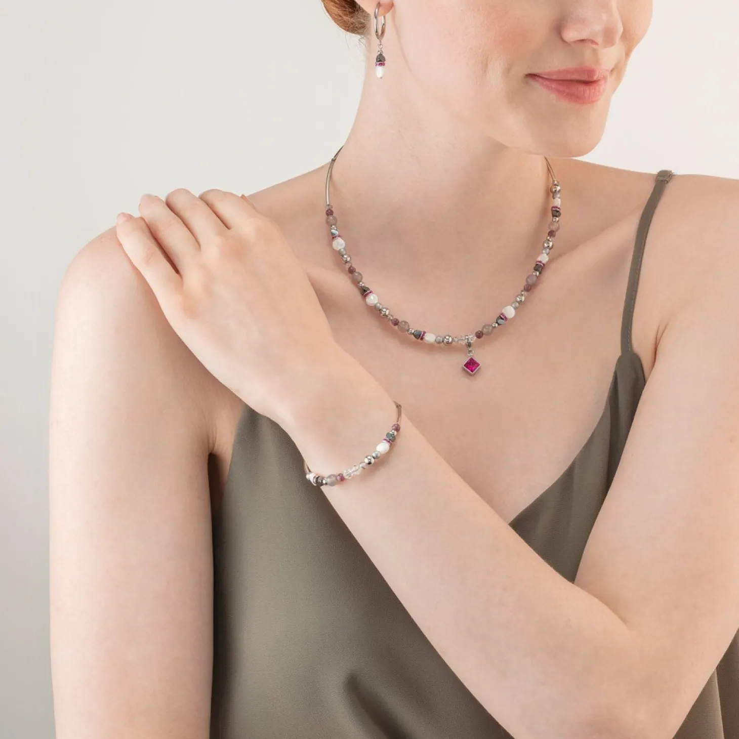 COEUR DE LION Necklace Brilliant Square Interchangeable Pendant Precious Pink
