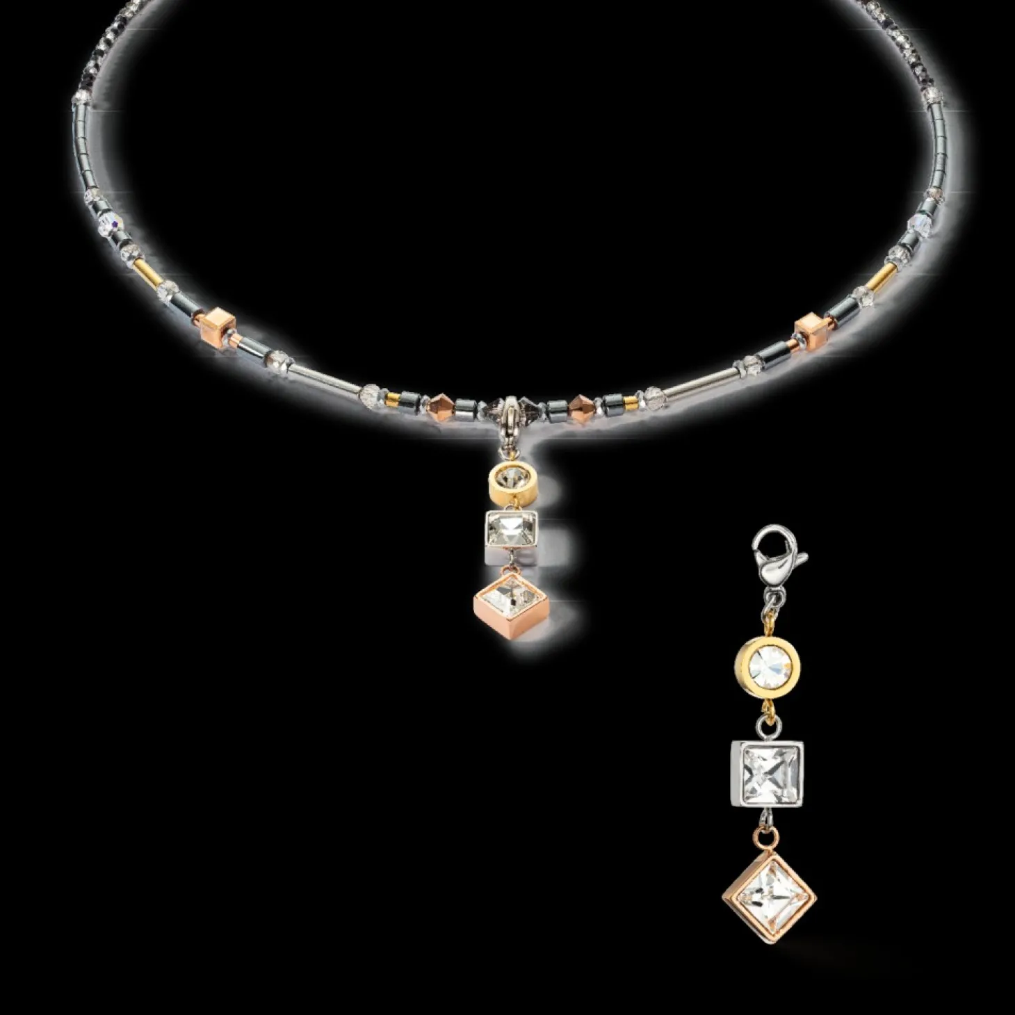 COEUR DE LION Necklace Brilliant Square Trilogy Interchangeable Pendant Tricolor