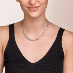COEUR DE LION Necklace Classic & Modern Freshwater Pearls & Stainless Steel Chain White-Silver