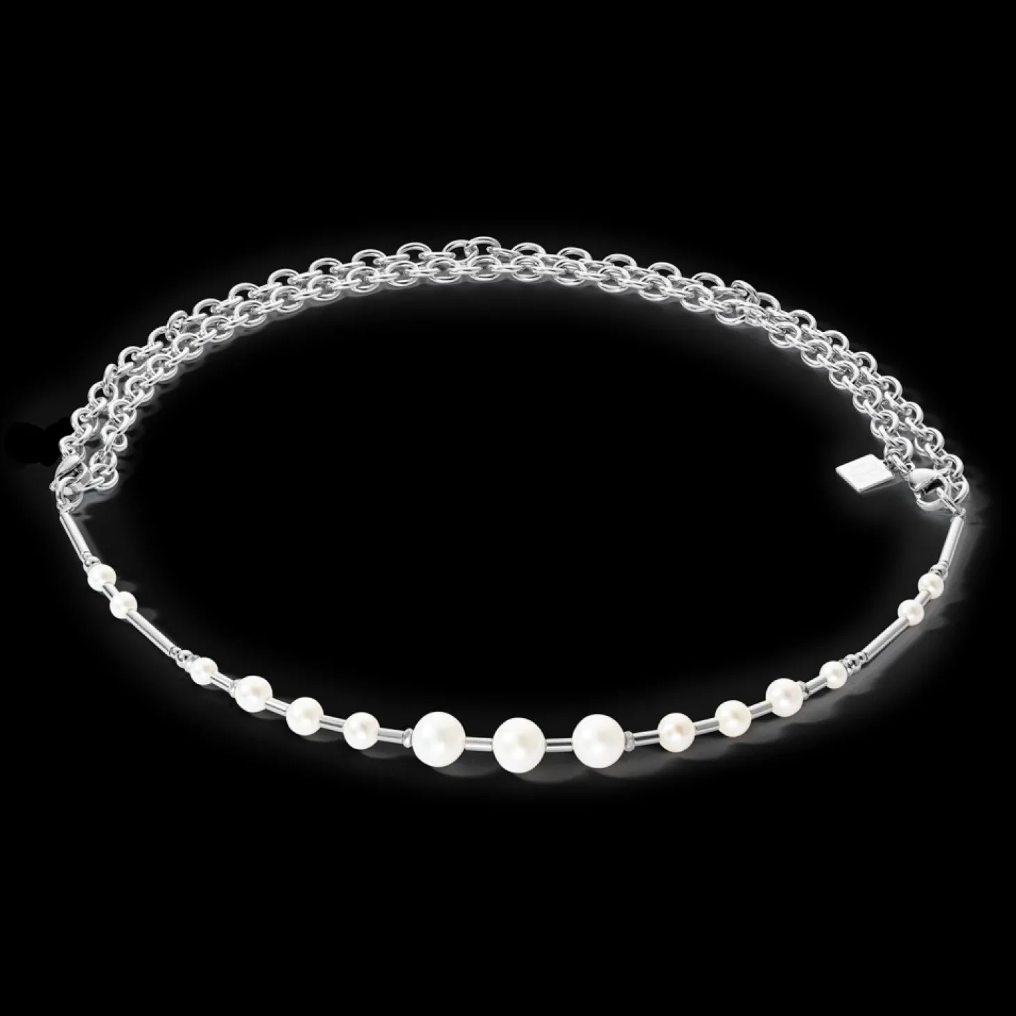 COEUR DE LION Necklace Freshwater Pearls & Chain Multiwear Silver
