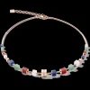 COEUR DE LION Necklace Geocube® Big Kristall Pave Cube, Edelsteine & Edelstahl Rosegold Multicolor Gemstone