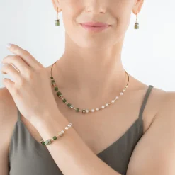 COEUR DE LION Necklace Geocube® Fusion Precious Pearl Mix Gold-Green