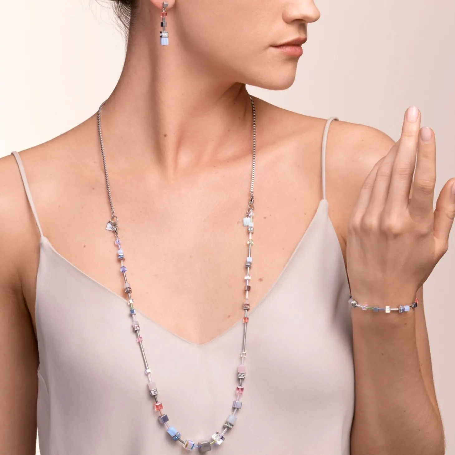 COEUR DE LION Necklace Geocube® Multitask 4-In-1 Summer Multi Pastel-Silver