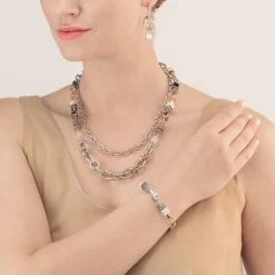 COEUR DE LION Necklace Geocube® Statement Precious Chunky Chain Multiwear Grau-Beige