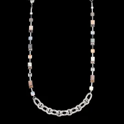COEUR DE LION Necklace Geocube® Statement Precious Chunky Chain Multiwear Grau-Beige