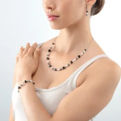 COEUR DE LION Necklace Mysterious Cubes & Pearls Silver-Black