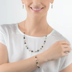 COEUR DE LION Necklace Mysterious Cubes & Pearls Gold-Black