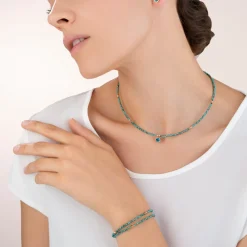 COEUR DE LION Necklace Small Crystal Rose Gold & Petrol