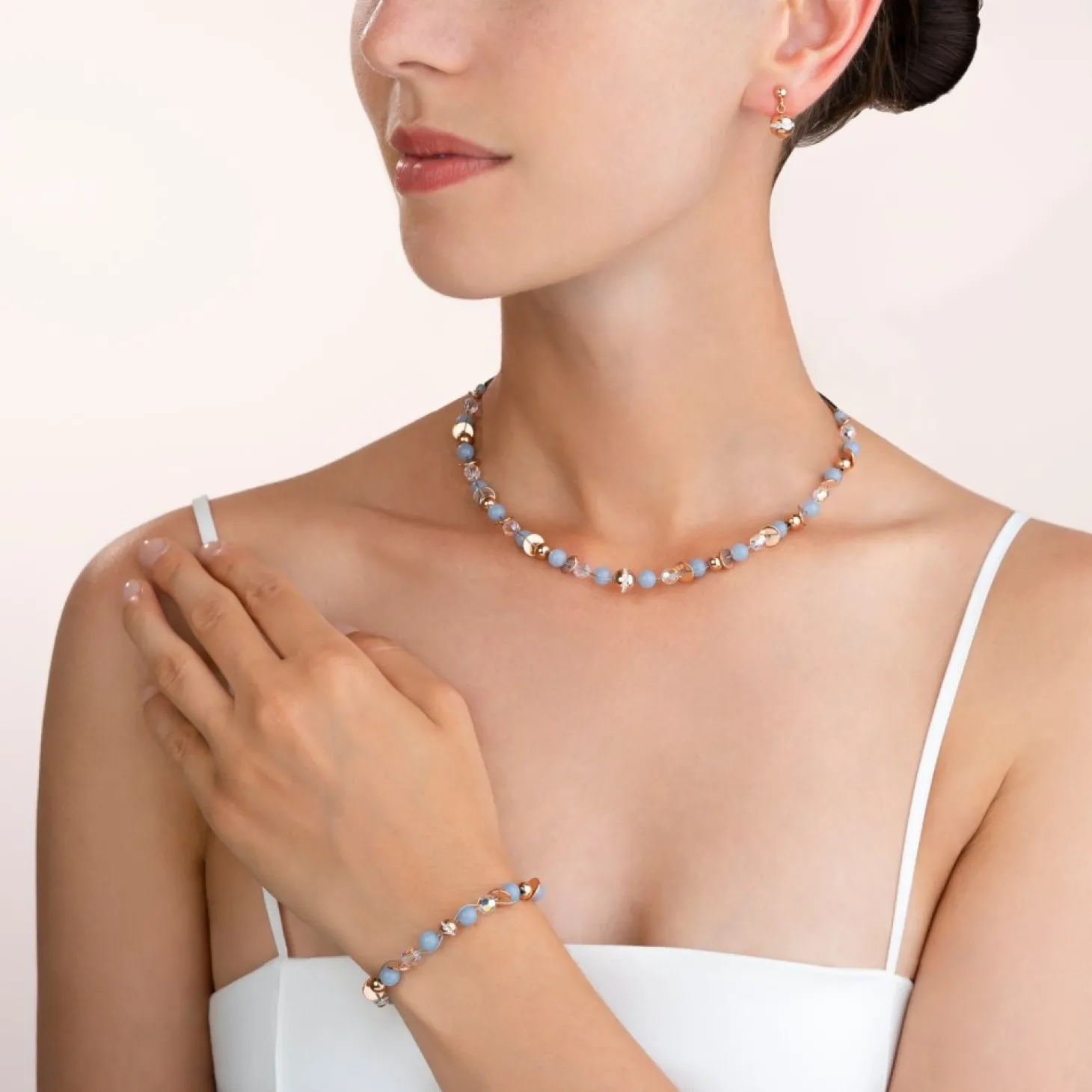 COEUR DE LION Necklace Twistedpearls Angelite & Stainless Steel Rose Gold Light Blue