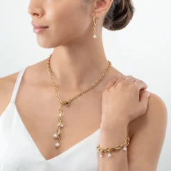 COEUR DE LION Necklace Y Navette Freshwater Pearls Gold