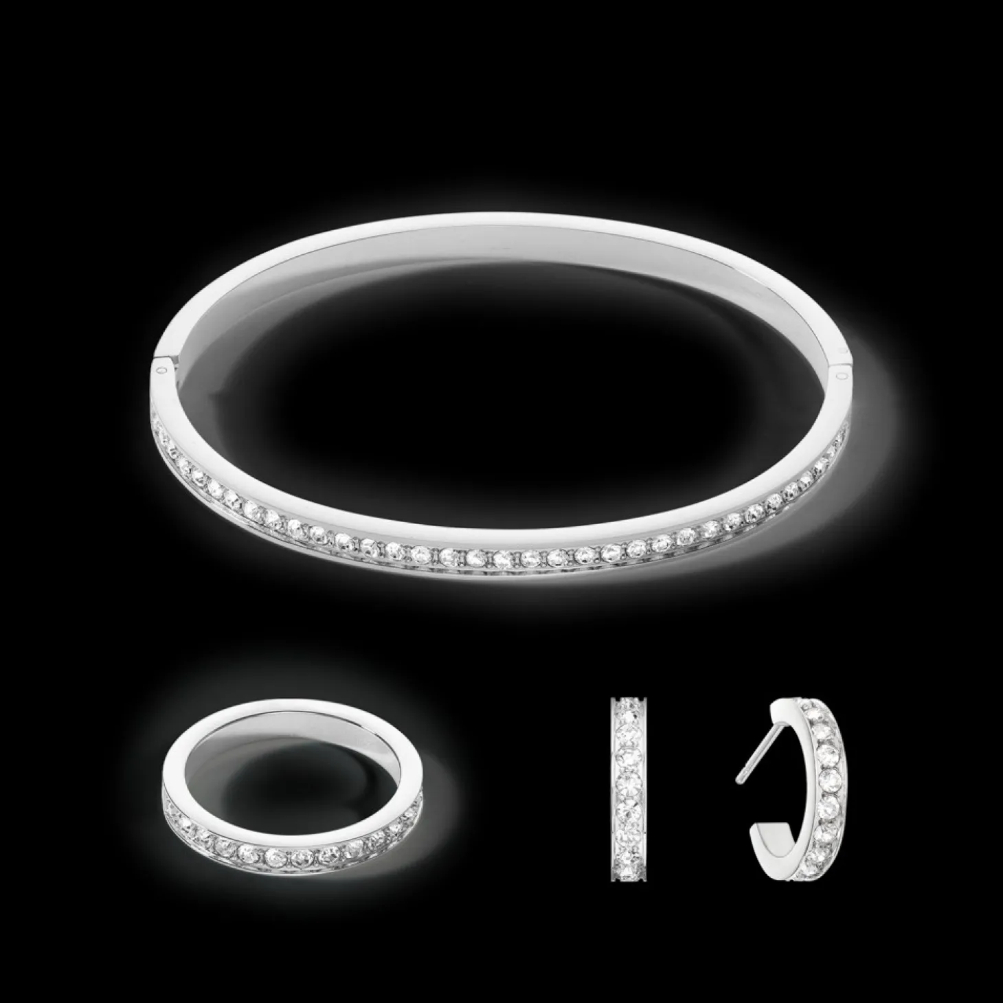 COEUR DE LION Ring Stainless Steel & Crystals Slim Silver Crystal