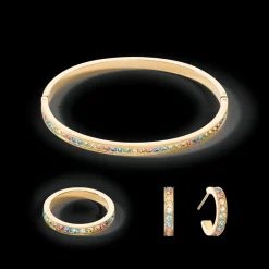 COEUR DE LION Ring Stainless Steel & Crystals Slim Gold Multicolour Pastel