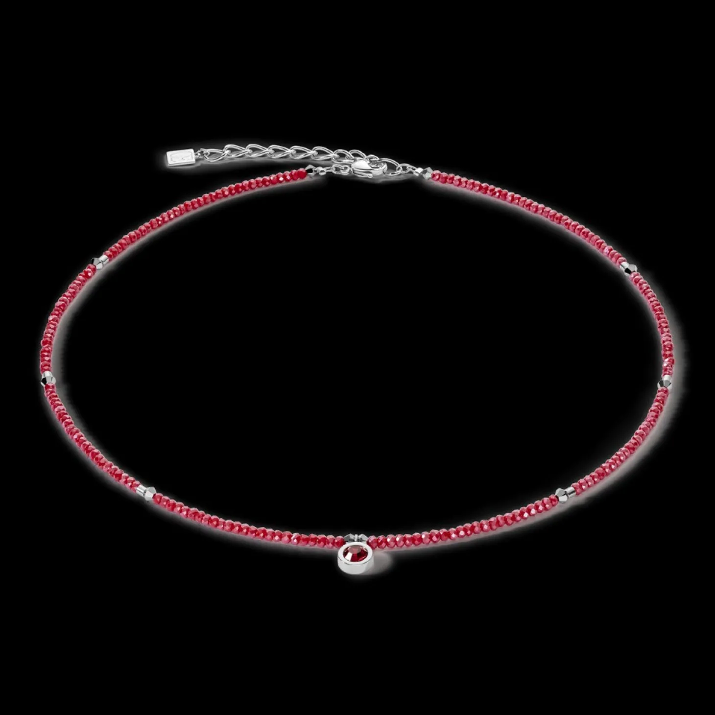 COEUR DE LION Sparkling Dot Delicate Necklace Rose Silver & Red