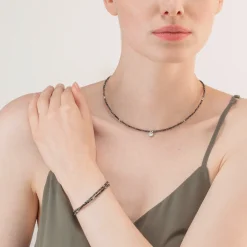 COEUR DE LION Sparkling Dot Delicate Necklace Silver & Anthracite