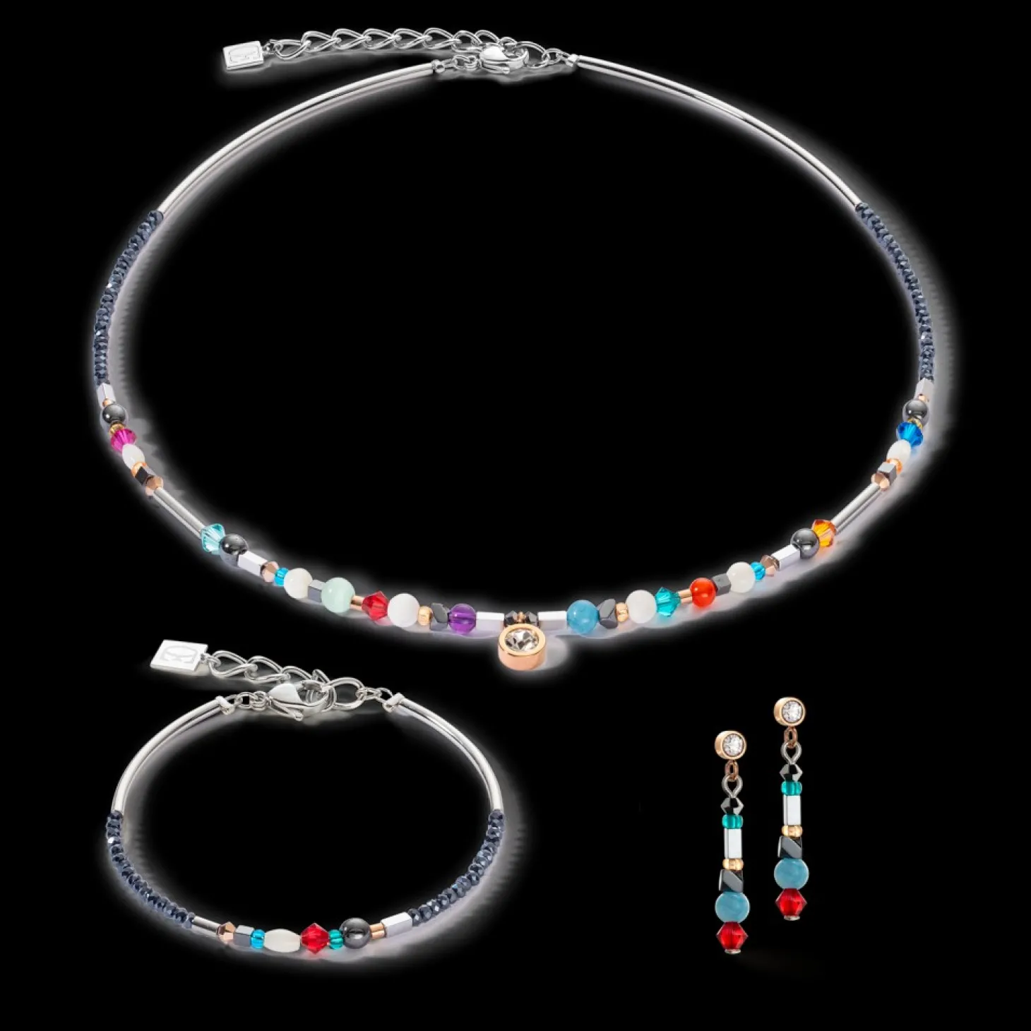 COEUR DE LION Sparkling Dot Gemstone Necklace Multicolour Vintage