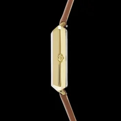 COEUR DE LION Watch Iconic Square Gold White Sunray Bracelet Leather Classy Brown