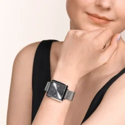 COEUR DE LION Watch Iconic Square Graphite Sunray Milanese Stainless Steel