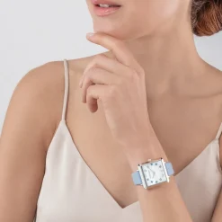 COEUR DE LION Watch Iconic Square Mother-Of-Pearl Silver Bracelet Leather Cool Blue