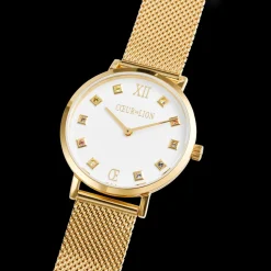 COEUR DE LION Watch Round Brilliant White Milanese Stainless Steel Gold