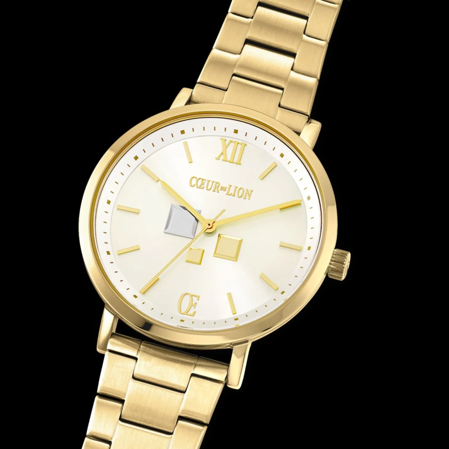 COEUR DE LION Watch Round Statement Unisex White Sunray Stainless Steel Frosted Gold